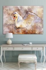 Kuğu Gölde Kuğu Suluboya Efektli Kanvas Tablo