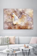 Kuğu Gölde Kuğu Suluboya Efektli Kanvas Tablo