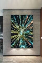 Ormanda Ağaçlar Altından Gökyüzüne Bakış Dekoratif Kanvas Tablo