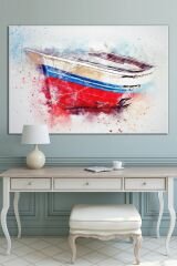 Tekne Kayık Suluboya Efektli Dekoratif Kanvas Tablo (8 Farklı Ölçü)