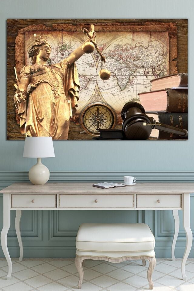 Avukatlara Özel Hukuk Adalet Temalı Makam Kanvas Tablo