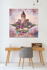 Istanbul Galata Şehir Sanatsal Çizim Kanvas Tablo