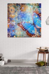 Mavi Kelebek Vintage Kelebek Kanvas Tablo