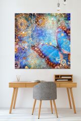 Mavi Kelebek Vintage Kelebek Kanvas Tablo