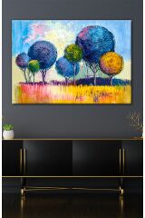 Renkli Ağaçlar Yağlıboya Efektli Sanatsal Dekaratif Kanvas Tablo