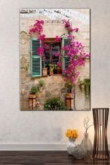 Taş Ev Çiçekli Pencere Dekoratif Kanvas Tablo