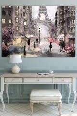 Eyfel Kulesi Paris Yağmurda Yürüyüş Kanvas Tablo