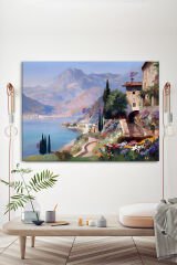 Deniz Sahil Taş Evler Romantik Doğa Manzara Sanatsal Kanvas Tablo (7 farklı ölçü)