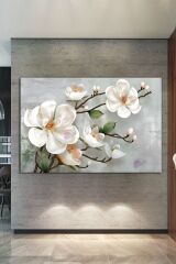 Beyaz Çiçekler Vintage Doğa Kanvas Tablo (8 Farklı Ölçü) NZ554QWWE