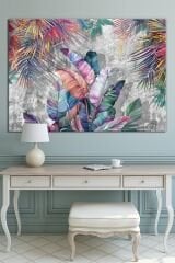 Tropikal Çiçekli Palmiye 3d Kanvas Tablo