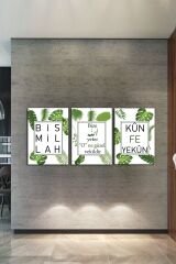 Besmele Kunfeyekun Bize Allah Yeter O Ne Güzel Vekildir Üçlü Dini Islami Kanvas Tablo