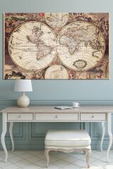 Dünya Haritası Dekoratif Vintage Harita Kanvas Tablo