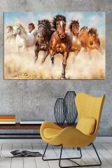 Koşan Atlar Yağlıboya Efektli Hayvan Sanatsal Dekoratif Kanvas Tablo (8 Farklı Ölçü)