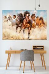 Koşan Atlar Yağlıboya Efektli Hayvan Sanatsal Dekoratif Kanvas Tablo (8 Farklı Ölçü)