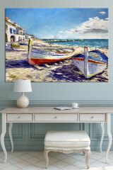 Balıkçı Tekneleri Ada Akdeniz Köy Manzara Kanvas Tablo ( 6 farklı ölçü )