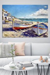 Balıkçı Tekneleri Ada Akdeniz Köy Manzara Kanvas Tablo ( 6 farklı ölçü )